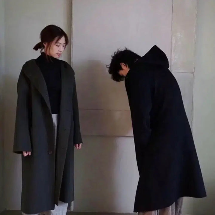 [BUNJANG] 아모멘토 후드 롱코트 블랙 / 아모멘토 후드 롱코트 블랙