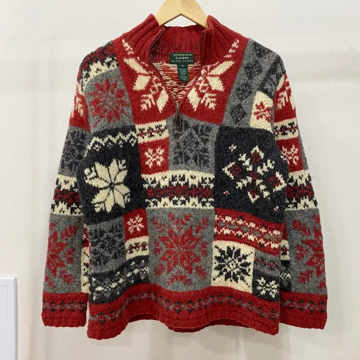 [BUNJANG] Polo Ralph Lauren Nordic Half-Zip Wool Hand Knit Sweater / <M> 폴로 랄프로렌 빈티지 노르딕 반집업 울 핸드니트