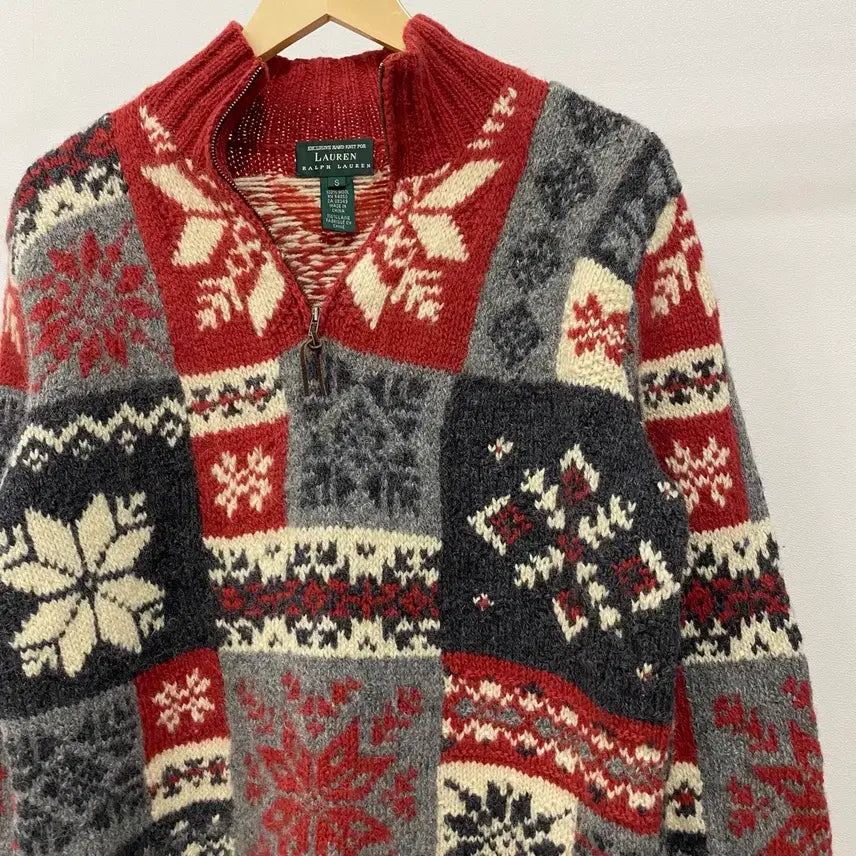 [BUNJANG] Polo Ralph Lauren Nordic Half-Zip Wool Hand Knit Sweater / <M> 폴로 랄프로렌 빈티지 노르딕 반집업 울 핸드니트