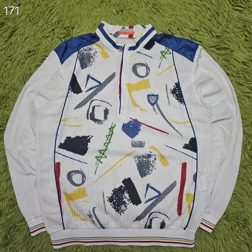 [BUNJANG] Megadyne Premium Golf Wear Geometric Pattern Half-Zip Top M / 메가다인 유니크 패턴 반집업 M