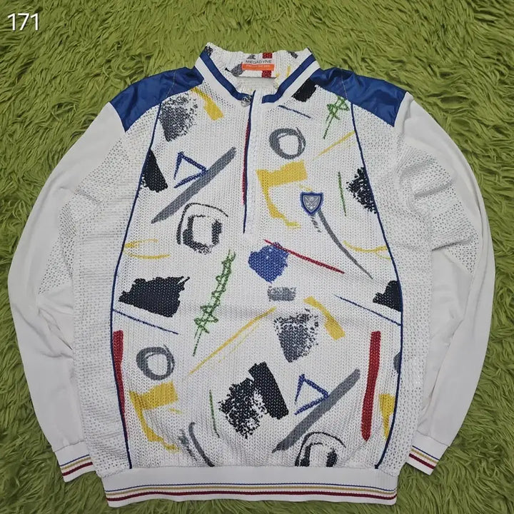 [BUNJANG] Megadyne Premium Golf Wear Geometric Pattern Half-Zip Top M / 메가다인 유니크 패턴 반집업 M