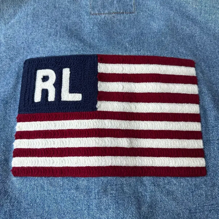 [BUNJANG] Polo Jeans Co. Ralph Lauren Flag Patch Cropped Denim Jacket / 폴로 진스 랄프로렌 성조기 크롭 데님자켓 L