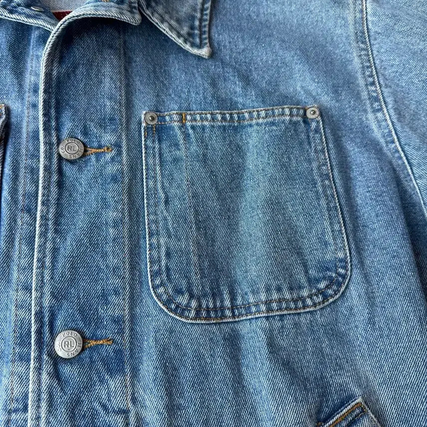 [BUNJANG] Polo Jeans Co. Ralph Lauren Flag Patch Cropped Denim Jacket / 폴로 진스 랄프로렌 성조기 크롭 데님자켓 L