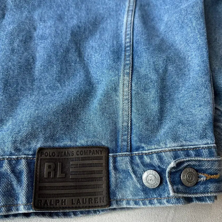[BUNJANG] Polo Jeans Co. Ralph Lauren Flag Patch Cropped Denim Jacket / 폴로 진스 랄프로렌 성조기 크롭 데님자켓 L