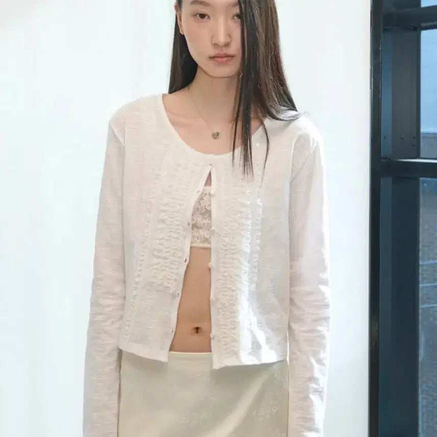 [BUNJANG] Picky Society Lace Line Cardigan White / 피키소사이어티 레이스 라인 가디건 화이트