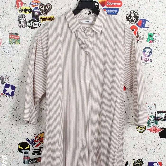 [BUNJANG] Uniqlo Striped Shirt Dress BG A-21 / 여성F / 유니클로 단가라 셔츠원피스BG A-21