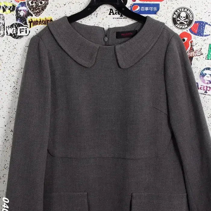 [BUNJANG] Magenta Big Collar Spandex Basic Dress GR / 여성66 / 마젠타 빅카라 스판 베이직원피스GR A-22