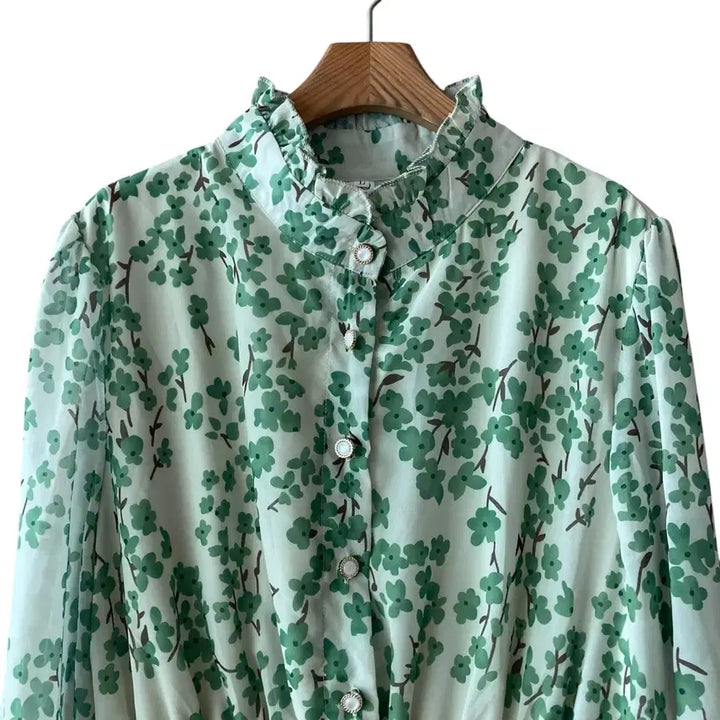 [SOLD OUT] 여성 롱 원피스 플라워 쉬폰 그린 봄원피스 하객룩 데일리