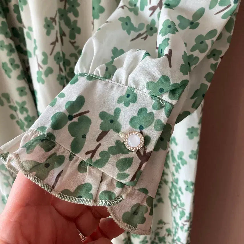 [SOLD OUT] 여성 롱 원피스 플라워 쉬폰 그린 봄원피스 하객룩 데일리