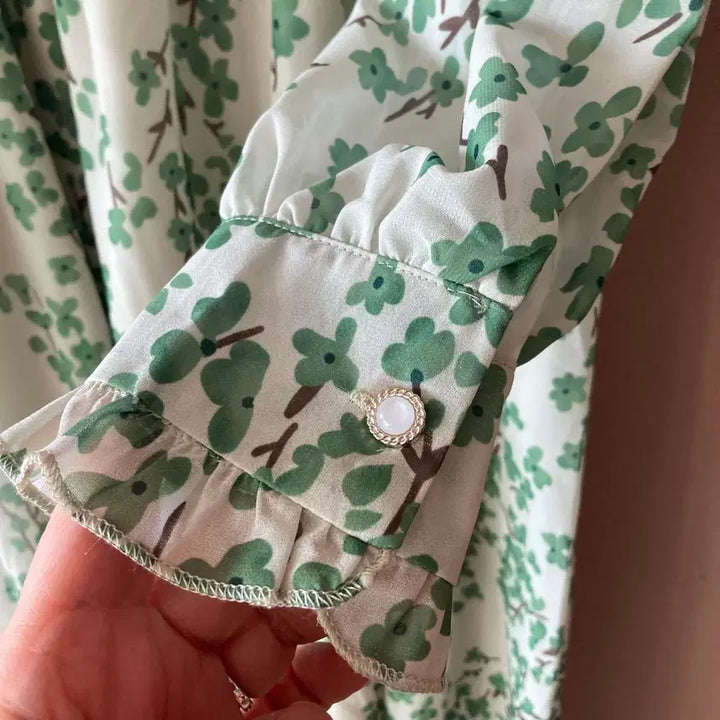 [SOLD OUT] 여성 롱 원피스 플라워 쉬폰 그린 봄원피스 하객룩 데일리