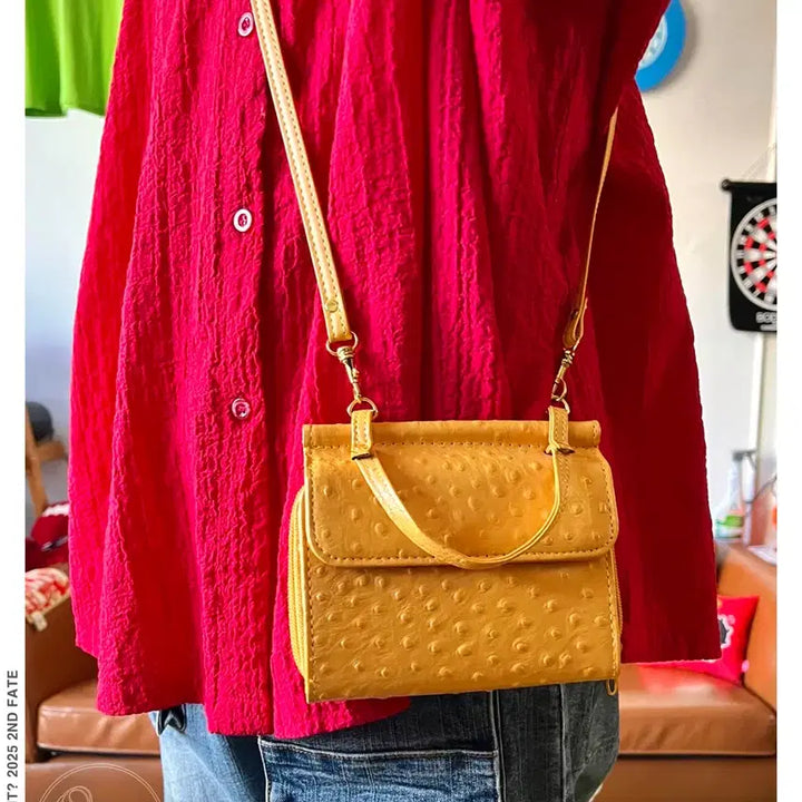 [BUNJANG] Vintage Japanese Yellow Leather Mini Multi-Bag / 일본 빈티지 옐로우 레더 미니 멀티백 가방