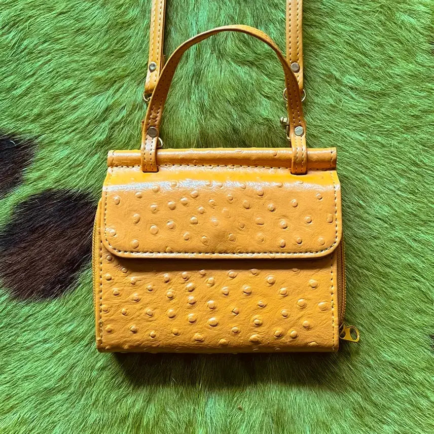 [BUNJANG] Vintage Japanese Yellow Leather Mini Multi-Bag / 일본 빈티지 옐로우 레더 미니 멀티백 가방
