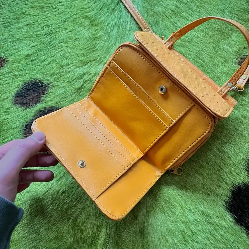 [BUNJANG] Vintage Japanese Yellow Leather Mini Multi-Bag / 일본 빈티지 옐로우 레더 미니 멀티백 가방