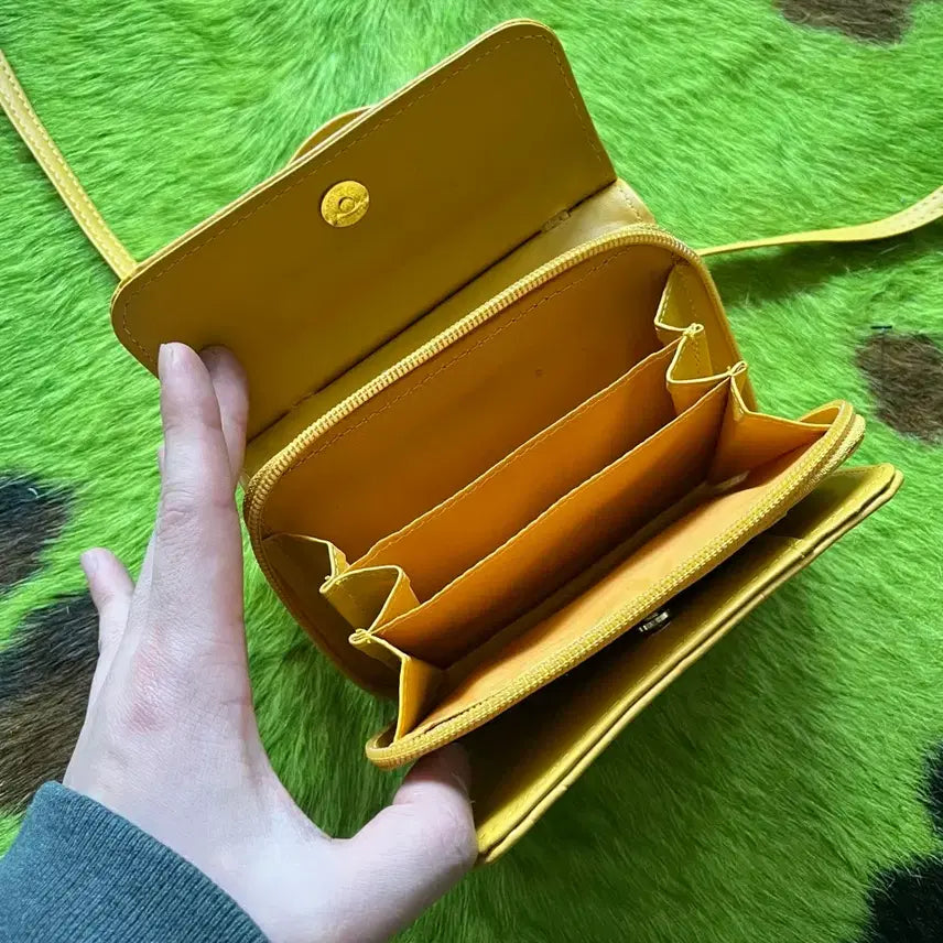 [BUNJANG] Vintage Japanese Yellow Leather Mini Multi-Bag / 일본 빈티지 옐로우 레더 미니 멀티백 가방