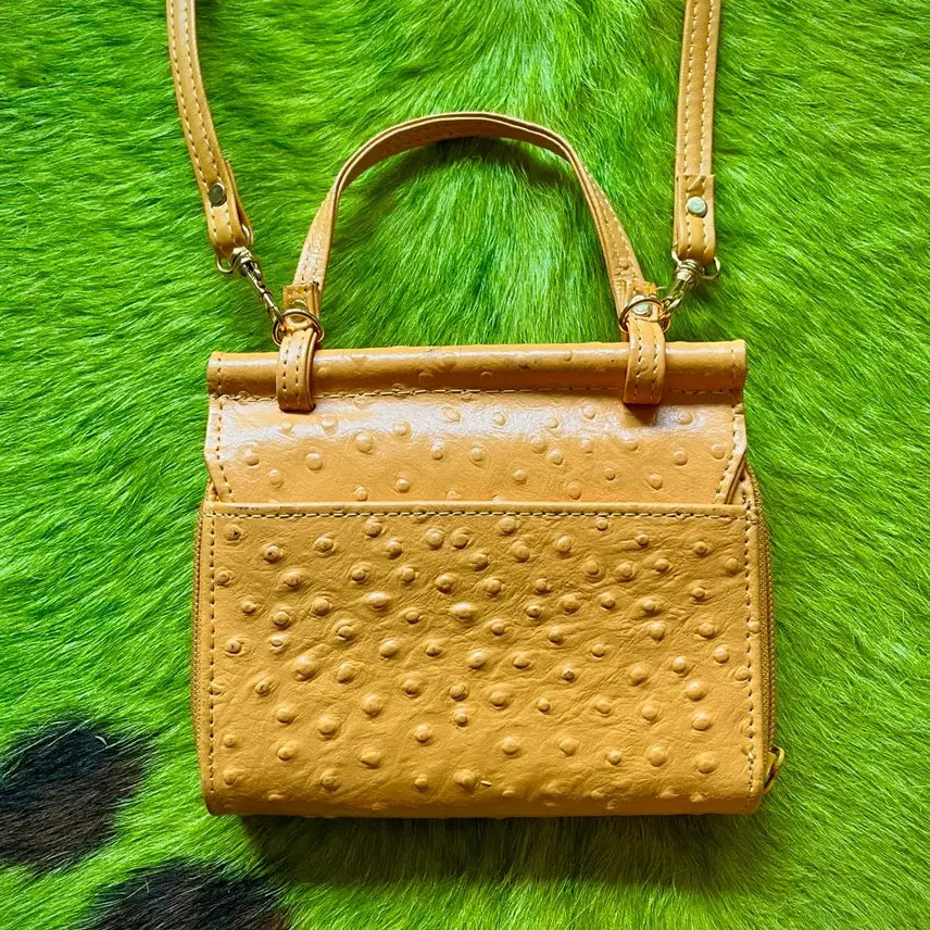 [BUNJANG] Vintage Japanese Yellow Leather Mini Multi-Bag / 일본 빈티지 옐로우 레더 미니 멀티백 가방