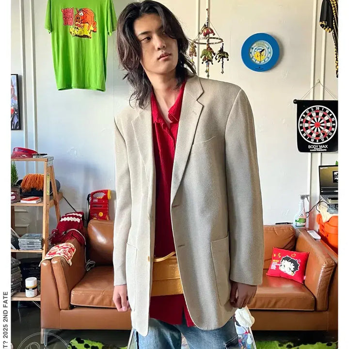 [BUNJANG] SPALDING Vintage Oversized Minimal Blazer Jacket / SPALDING 빈티지 오버사이즈 맥시핏 미니멀 블레이저 자켓