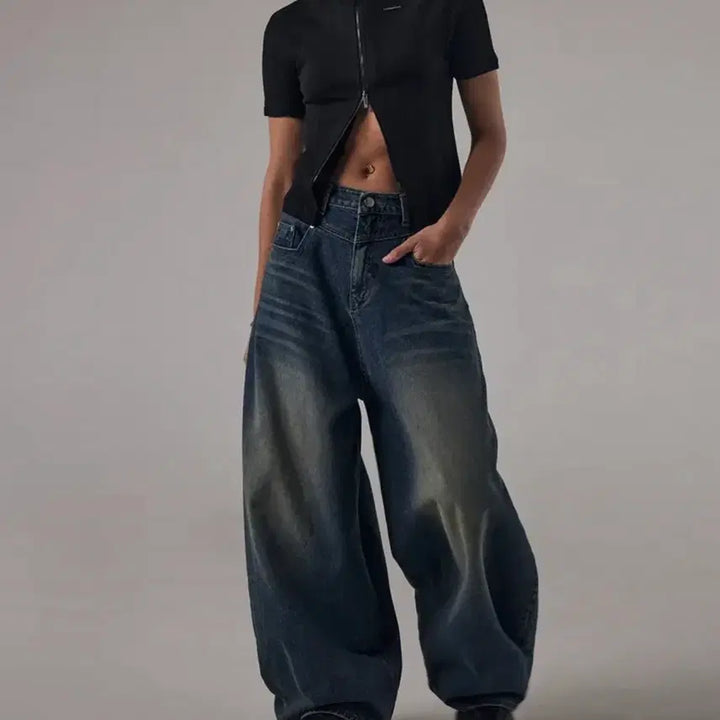 [BUNJANG] Trimming Bird Yoke Balloon Denim Pants / 트리밍버드 요크 벌룬 데님 팬츠