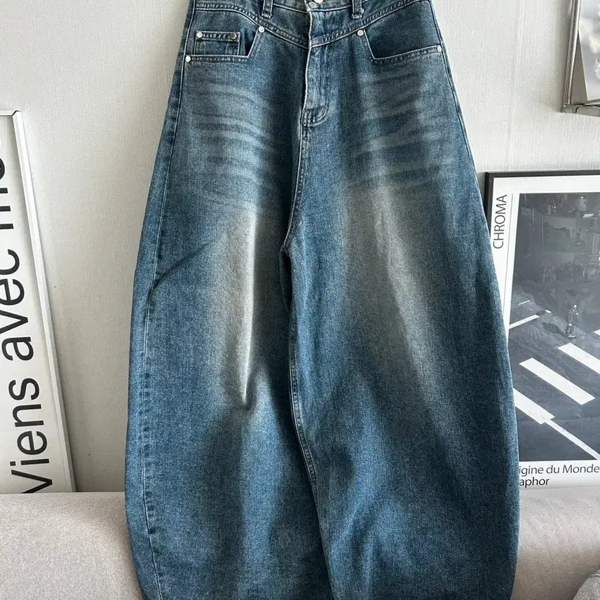[BUNJANG] Trimming Bird Yoke Balloon Denim Pants / 트리밍버드 요크 벌룬 데님 팬츠