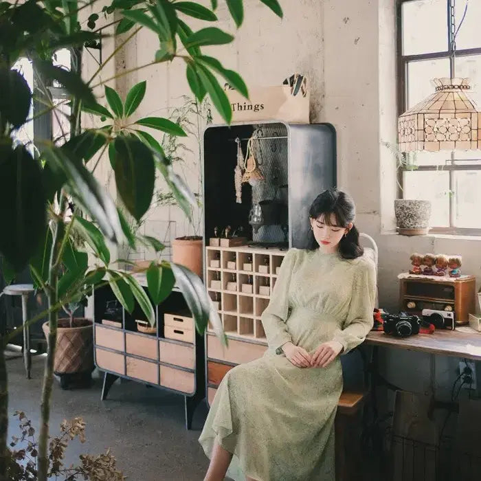 [BUNJANG] Milkcocoa Green Flower Long Dress / 밀크코코아 그린플라워 원피스