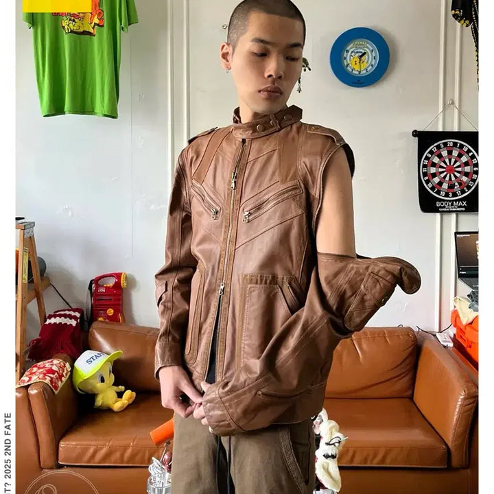 [SOLD OUT] 1990s Ask 빈티지 리얼 램스킨 양가죽 투웨이 브라운 레더 자켓