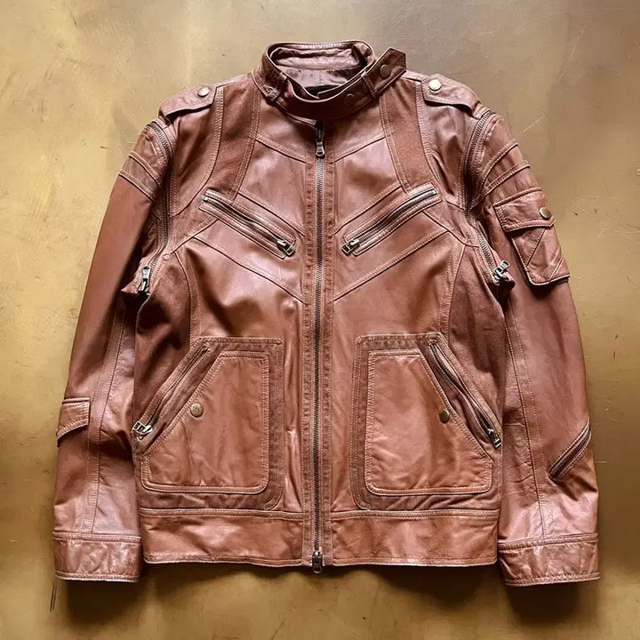 [SOLD OUT] 1990s Ask 빈티지 리얼 램스킨 양가죽 투웨이 브라운 레더 자켓
