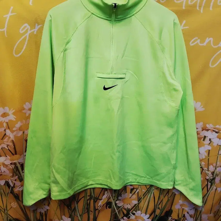 [BUNJANG] Nike Fluorescent Green Half-Zip Long Sleeve Shirt L / 나이키 형광 연두색 하프집업 긴팔티 L