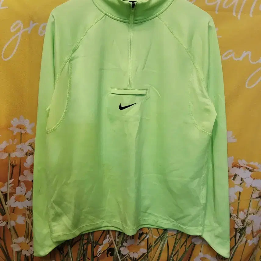 [BUNJANG] Nike Fluorescent Green Half-Zip Long Sleeve Shirt L / 나이키 형광 연두색 하프집업 긴팔티 L