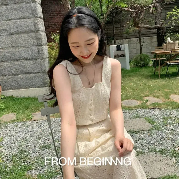 [BUNJANG] From Beginning Handmade Punch Lace Busteir Top &amp; Cocoon Skirt Set / [새상품] 프롬비기닝 자체제작 펀칭레이스 투피스 세트 셋업