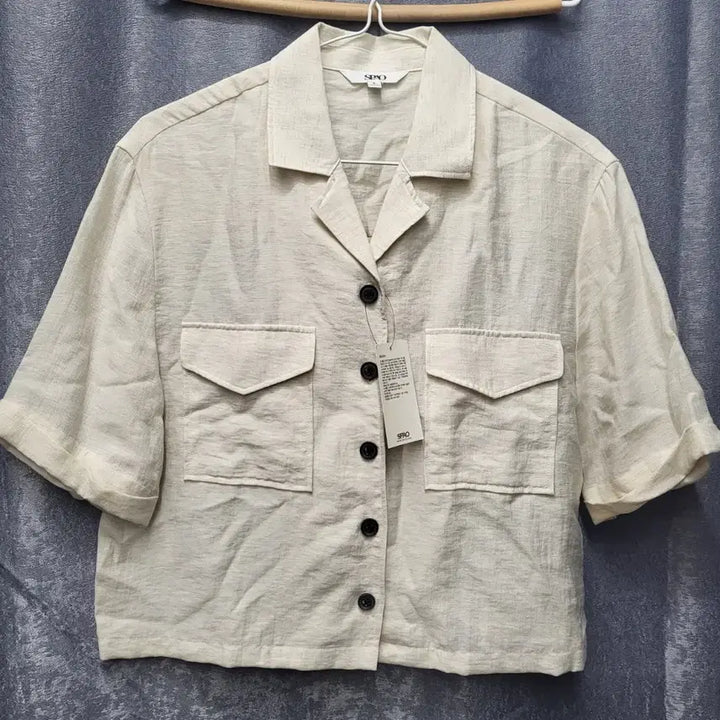[BUNJANG] SPAO Linen Blend Short Sleeve Pocket Shirt (Ivory) - Size S / [S] 스파오(SPAO) 린넨 혼방 반팔 포켓 셔츠 (아이보리)