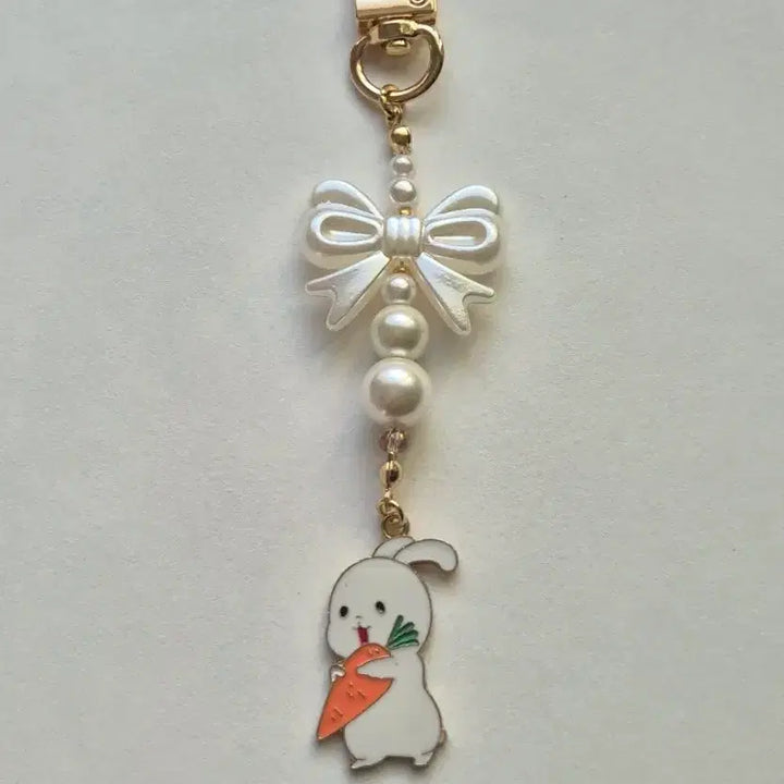 [BUNJANG] Rabbit Carrot Pearl Ribbon Bead Keyring / 토끼 당근 키링 진주 리본 비즈 키링 가방 꾸미기
