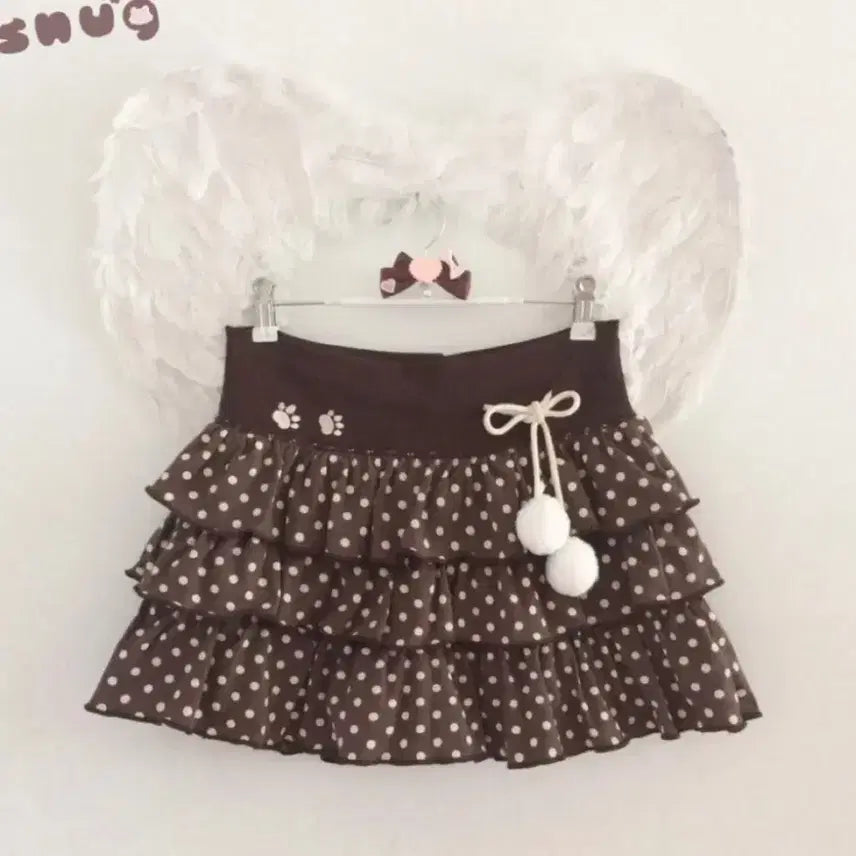 [BUNJANG] Snug Sweet Angel Dot Pom-Pom Skirt / 스너그 스윗 엔젤 스커트 도트 폼폼 초코 당일배송 서냥님 치마 라떼갸루