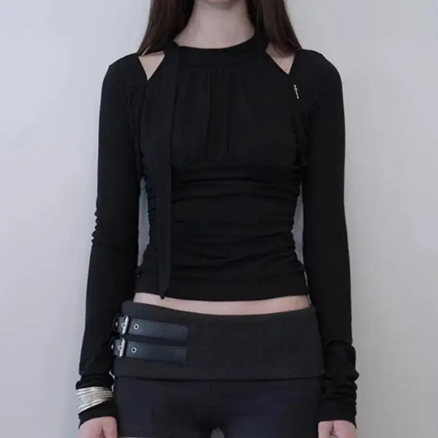 [BUNJANG] Demio Layered Scarf Shirring Top / 데미오 레이어드 스카프 셔링 탑