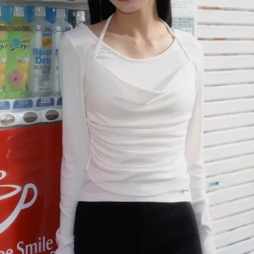 [BUNJANG] Rosy Franz Drape Layered Halter Long Sleeve / 로제프란츠 드레이프 레이어드 홀터 롱슬리브