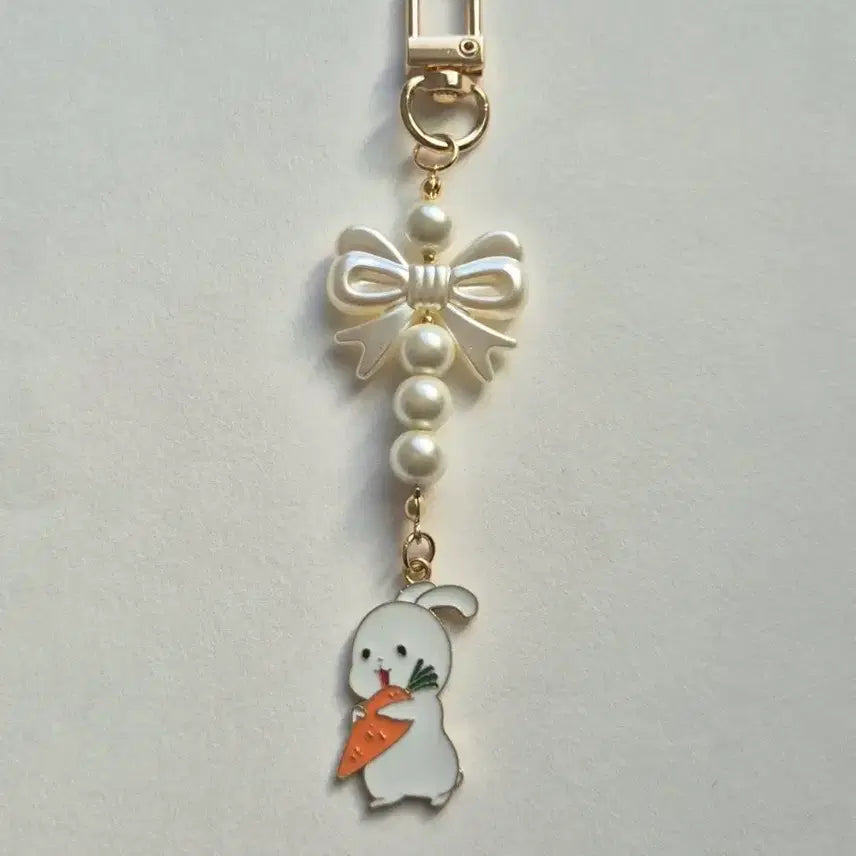 [BUNJANG] Rabbit Pearl Ribbon Bead Bag Charm / 귀여운 토끼 키링 리본 진주 비즈 가방 꾸미기 포인트 키링