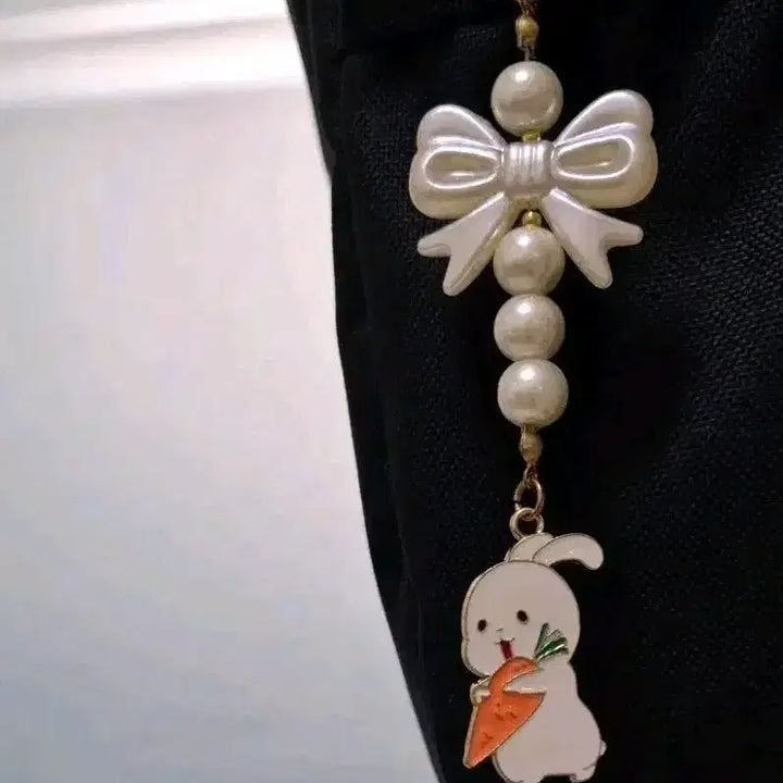 [BUNJANG] Rabbit Pearl Ribbon Bead Bag Charm / 귀여운 토끼 키링 리본 진주 비즈 가방 꾸미기 포인트 키링