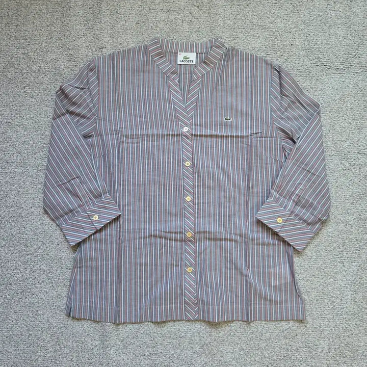 [BUNJANG] Lacoste Japan Striped Henley Neck 7-Button Shirt (M) / Lacoste Japan 헨리넥 7부 셔츠 M