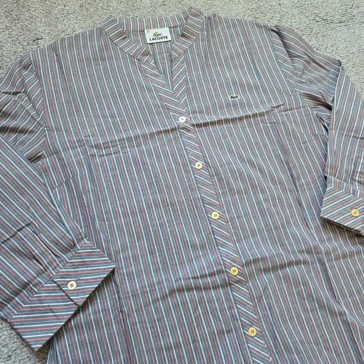 [BUNJANG] Lacoste Japan Striped Henley Neck 7-Button Shirt (M) / Lacoste Japan 헨리넥 7부 셔츠 M