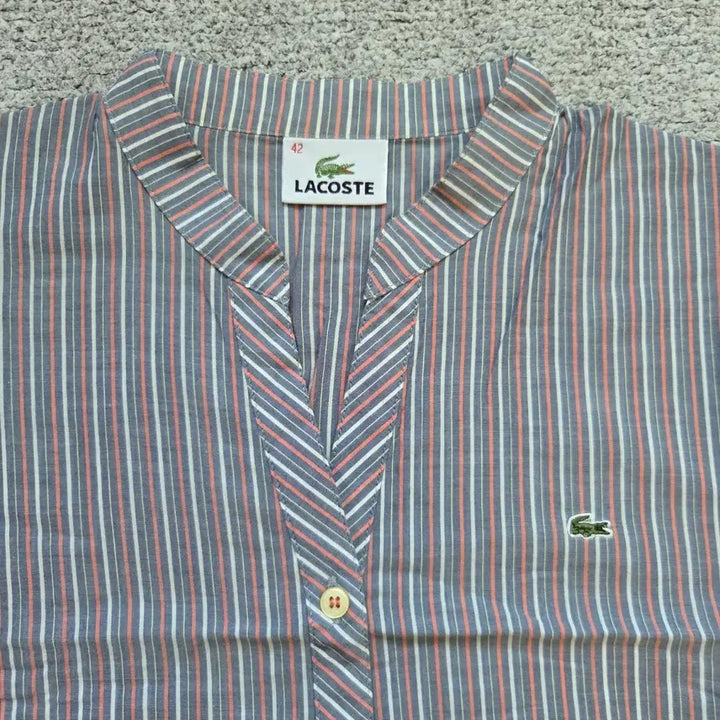 [BUNJANG] Lacoste Japan Striped Henley Neck 7-Button Shirt (M) / Lacoste Japan 헨리넥 7부 셔츠 M