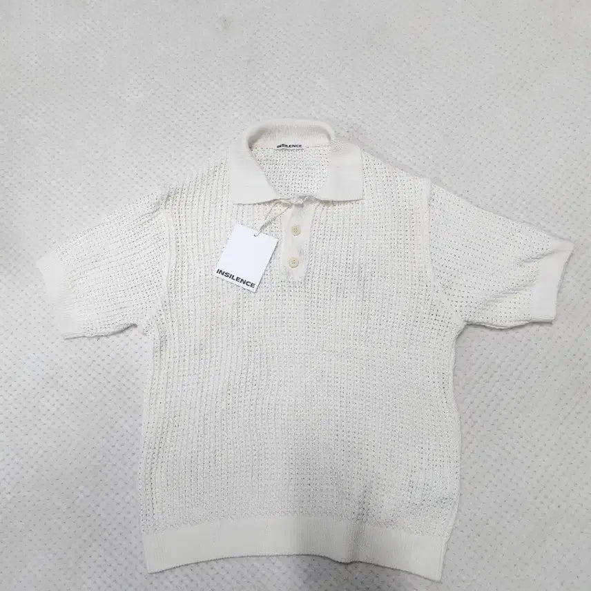 [BUNJANG] Insilence White Knit Short Sleeve Polo T-Shirt / 인사일런스 화이트 니트 반팔 폴로티