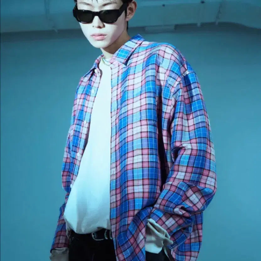 [BUNJANG] JUUN.J Sundown Pink Linen Check Relaxed Fit Shirt / 준지 선다운 핑크 리넨 체크 루즈핏 셔츠 - 핑크