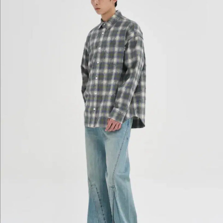 [BUNJANG] JUUN.J Grid Needle Check Loose Fit Shirt / JUUN.J 그리드 니들 체크 루즈핏 셔츠 - 그린