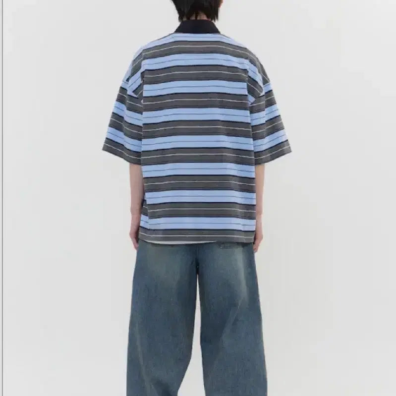 [SOLD OUT] 준지 멜란지 블루 스트라이프 폴로 숏슬리브 - 스카이 블루