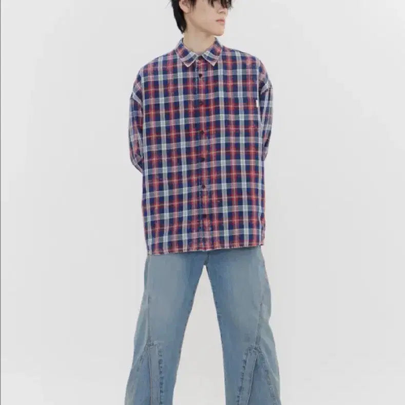 [BUNJANG] Juun.J Island Washed Brick Red Check Max Fit Shirt / 준지 아일랜드 워싱 브릭 레드 체크 맥스핏 셔츠 - 레드
