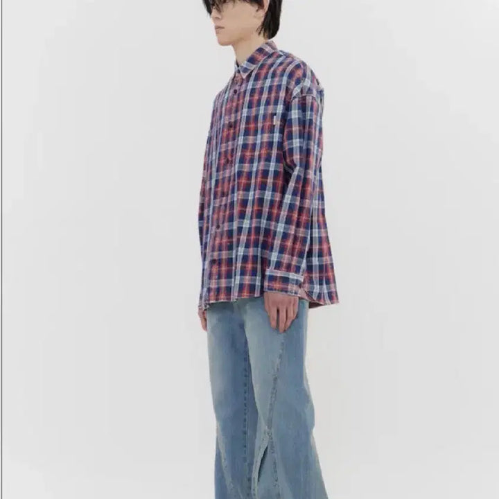 [BUNJANG] Juun.J Island Washed Brick Red Check Max Fit Shirt / 준지 아일랜드 워싱 브릭 레드 체크 맥스핏 셔츠 - 레드