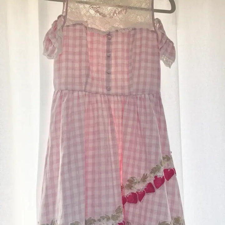 [BUNJANG] Liz Lisa Strawberry Gingham Check Dress Pink / 리즈리사 딸기 깅엄 체크 원피스 핑크