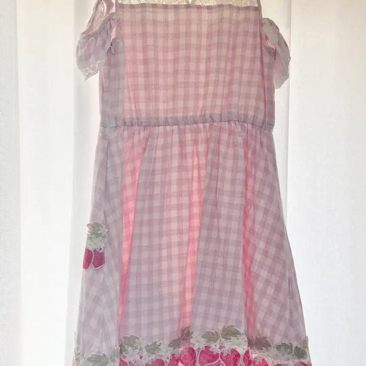 [BUNJANG] Liz Lisa Strawberry Gingham Check Dress Pink / 리즈리사 딸기 깅엄 체크 원피스 핑크