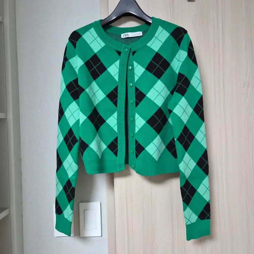 [BUNJANG] ZARA Argyle Knit Cardigan / [새상품] 자라 아가일 니트 가디건