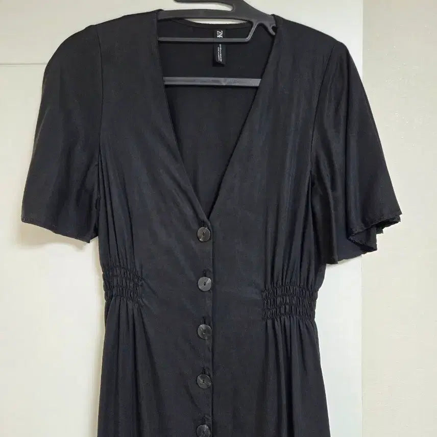 [BUNJANG] ZARA Black V-Neck Button Long Dress / 자라 블랙 브이넥 버튼 반팔 롱 원피스