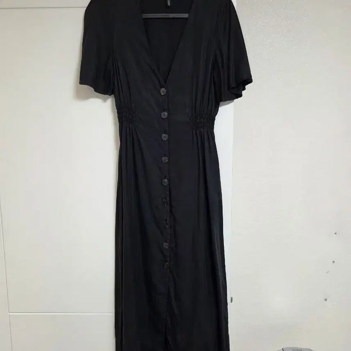 [BUNJANG] ZARA Black V-Neck Button Long Dress / 자라 블랙 브이넥 버튼 반팔 롱 원피스
