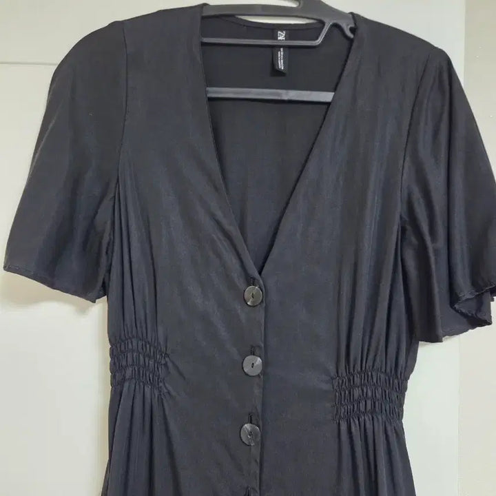 [BUNJANG] ZARA Black V-Neck Button Long Dress / 자라 블랙 브이넥 버튼 반팔 롱 원피스